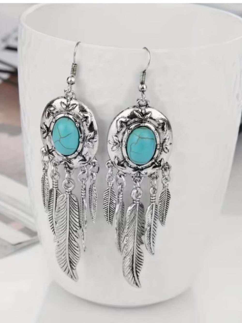 Minimalist Southwestern Drop Earrings with Electroplated Feather Tassels
